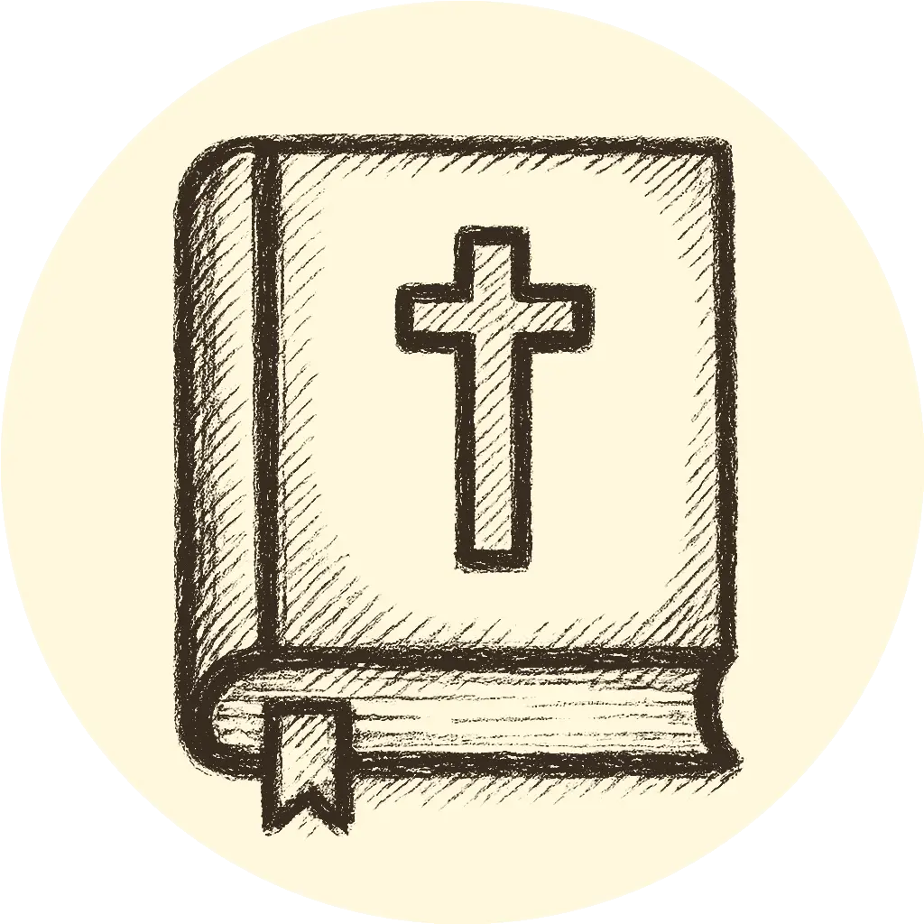 Hand-drawn Bible with a cross on the cover, symbolizing scriptural authenticity and Christian values
